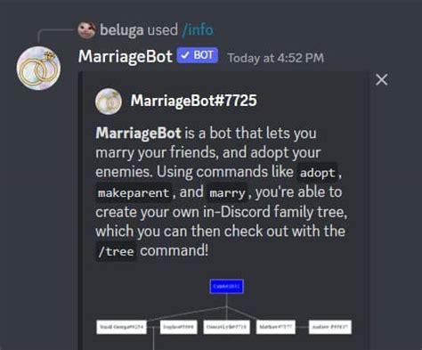 It has many food related features. . Marriagebot commands
